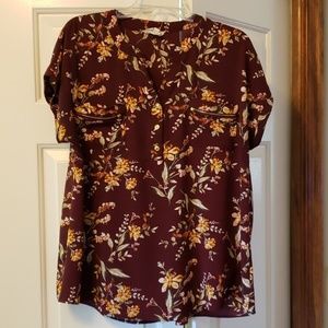 Flower & Feather cap sleeve shirt sz 1X